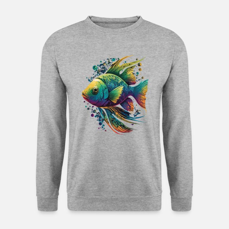 Bunte Fische - Unisex Pullover - Weißgrau meliert