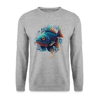 Œuvre d’art sur les poissons - Sweat-shirt Unisexe - gris chiné - Devant - Alina (178cm) & Michal (187cm)