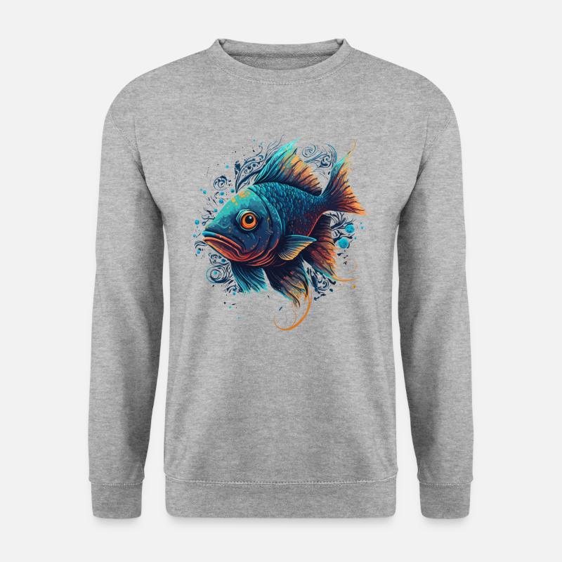 Fisch Kunstwerk - Unisex Pullover - Weißgrau meliert