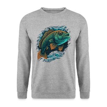 Fisch - Unisex Pullover - Weißgrau meliert - Vorne - Alina (178cm) & Michal (187cm)