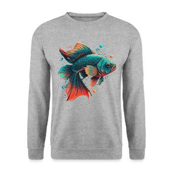 Rotblauer Fisch - Unisex Pullover - Weißgrau meliert - Vorne - Alina (178cm) & Michal (187cm)