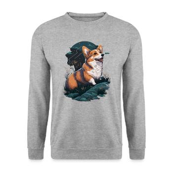 Corgi avec les fleurs - Sweat-shirt Unisexe - gris chiné - Devant - Alina (178cm) & Michal (187cm)