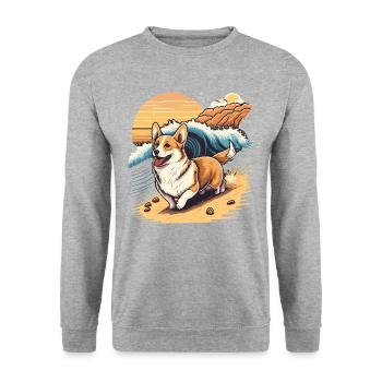 Corgi avec les vagues - Sweat-shirt Unisexe - gris chiné - Devant - Alina (178cm) & Michal (187cm)
