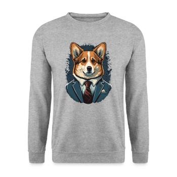 Formal Corgi in a Blue suit Art - Unisex Sweatshirt - salt & pepper - Front - Alina (178cm) & Michal (187cm)