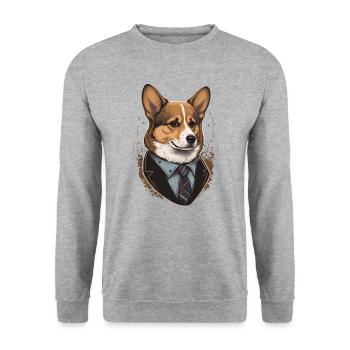 Vintage Stil Corgi Illustration - Unisex Pullover - Weißgrau meliert - Vorne - Alina (178cm) & Michal (187cm)