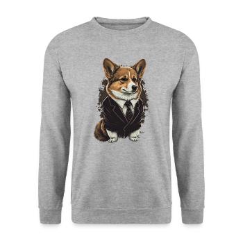 Braunäugige Vintage Corgi Hundekunst - Unisex Pullover - Weißgrau meliert - Vorne - Alina (178cm) & Michal (187cm)
