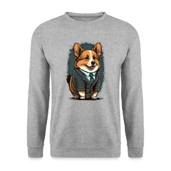 Fluffy Corgi en costume - Sweat-shirt Unisexe - gris chiné - Devant - Alina (178cm) & Michal (187cm)