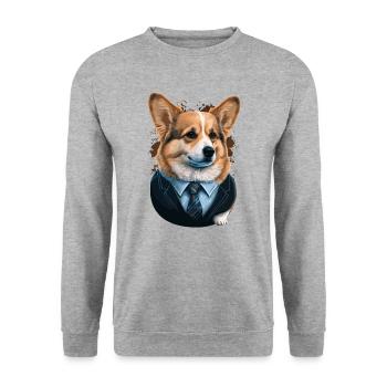 Hochwertige Corgi Looks Illustration - Unisex Pullover - Weißgrau meliert - Vorne - Alina (178cm) & Michal (187cm)