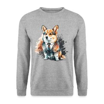 Flauschiges Haustier Corgi Hund - Unisex Pullover - Weißgrau meliert - Vorne - Alina (178cm) & Michal (187cm)