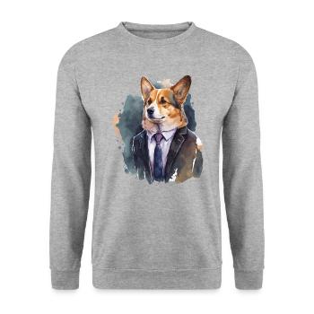 Edle Looks Corgi - Unisex Pullover - Weißgrau meliert - Vorne - Alina (178cm) & Michal (187cm)