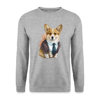 Entzückende Corgi Aquarellkunst - Unisex Pullover - Weißgrau meliert - Vorne - Alina (178cm) & Michal (187cm)