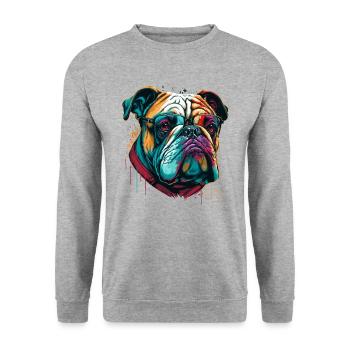 Party Bulldogge - Unisex Pullover - Weißgrau meliert - Vorne - Alina (178cm) & Michal (187cm)