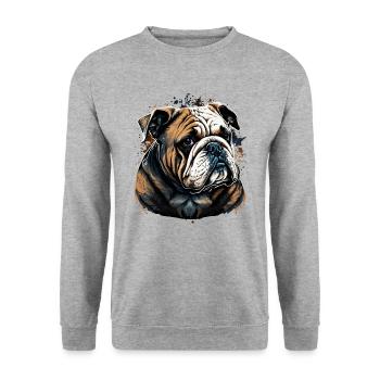 Ruhige Blicke Bulldogge - Unisex Pullover - Weißgrau meliert - Vorne - Alina (178cm) & Michal (187cm)