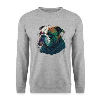 Bemalte Bulldogge - Unisex Pullover - Weißgrau meliert - Vorne - Alina (178cm) & Michal (187cm)
