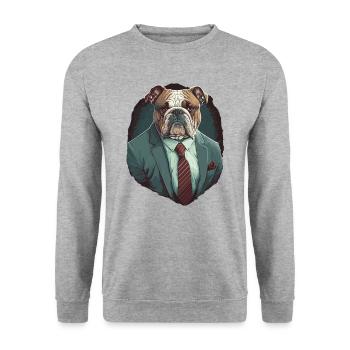 Bouledogue brun en costume gris - Sweat-shirt Unisexe - gris chiné - Devant - Alina (178cm) & Michal (187cm)