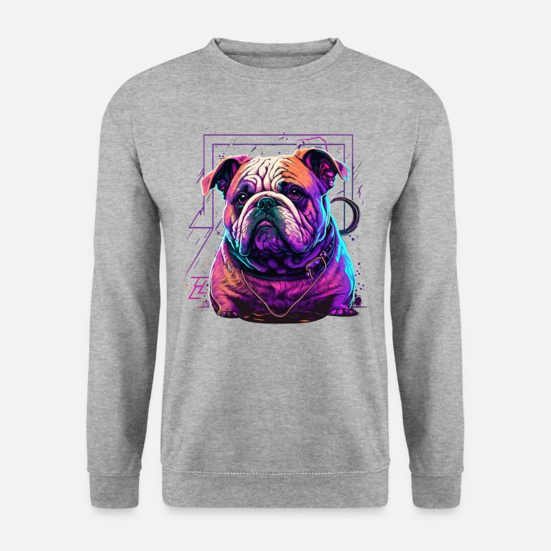 Tiny Feet Bulldog Vaporwave - Unisex Pullover - Weißgrau meliert