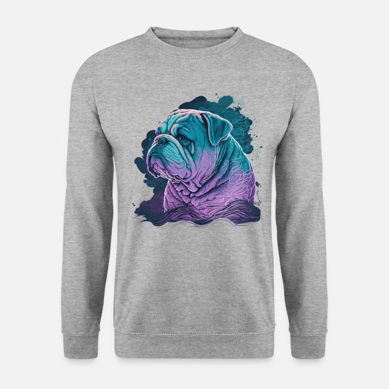 Bulldoggenkopf Illustration - Unisex Pullover - Weißgrau meliert