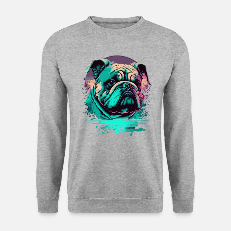 Traurige Bulldogge Vaporwave - Unisex Pullover - Weißgrau meliert