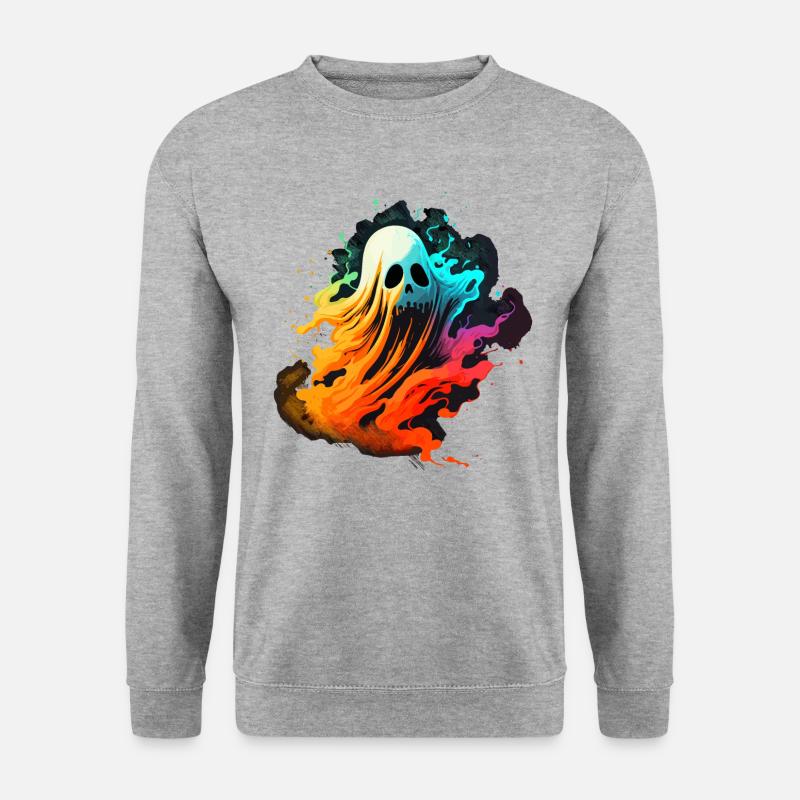 Bunter Totenkopfkopf Geist - Unisex Pullover - Weißgrau meliert