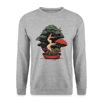 Bonsai Baum Design - Unisex Pullover - Weißgrau meliert - Vorne - Alina (178cm) & Michal (187cm)