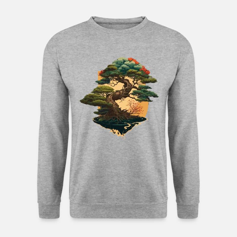 Symmetrischer Bonsai - Unisex Pullover - Weißgrau meliert