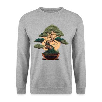 Bonsai Wunder - Unisex Pullover - Weißgrau meliert - Vorne - Alina (178cm) & Michal (187cm)