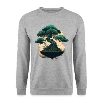 Winziger grüner Bonsai - Unisex Pullover - Weißgrau meliert - Vorne - Alina (178cm) & Michal (187cm)