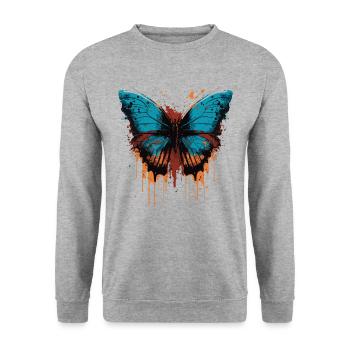 Bemalter Schmetterling - Unisex Pullover - Weißgrau meliert - Vorne - Alina (178cm) & Michal (187cm)