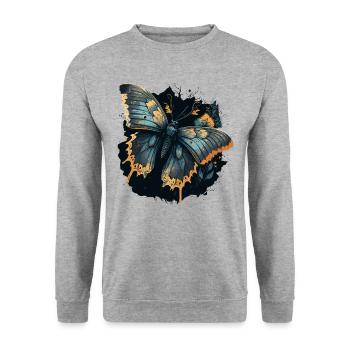Dunkler Schmetterling - Unisex Pullover - Weißgrau meliert - Vorne - Alina (178cm) & Michal (187cm)