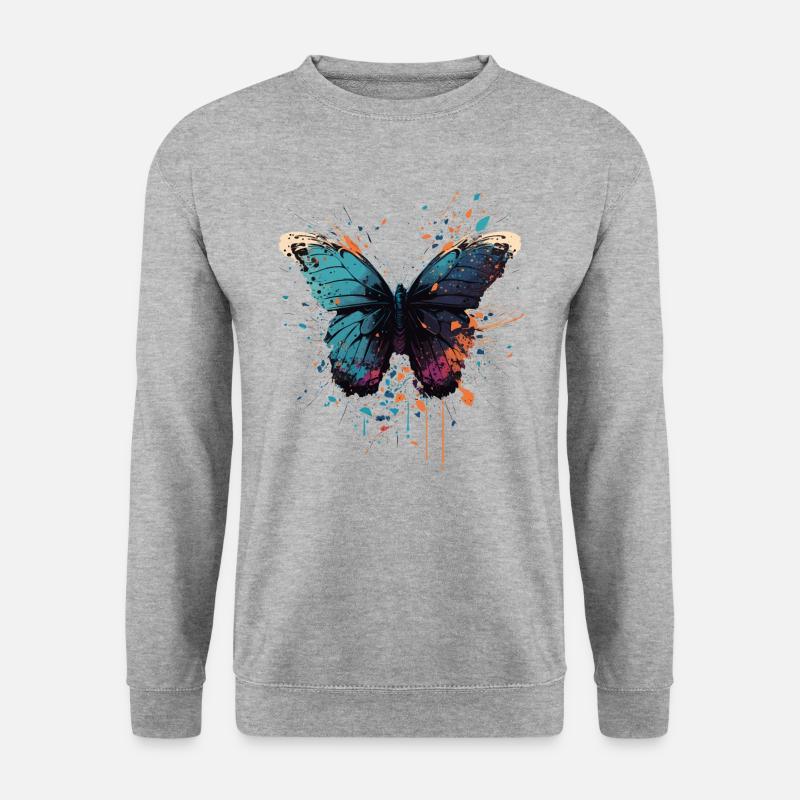 Schmetterling Bunte Flügel - Unisex Pullover - Weißgrau meliert