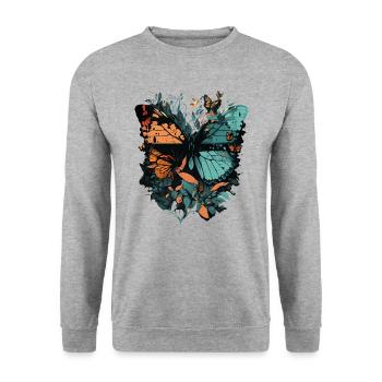 Énorme papillon - Sweat-shirt Unisexe - gris chiné - Devant - Alina (178cm) & Michal (187cm)