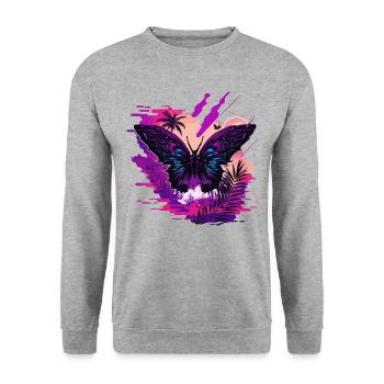 Schmetterling Natur Vaporwave - Unisex Pullover - Weißgrau meliert - Vorne - Alina (178cm) & Michal (187cm)