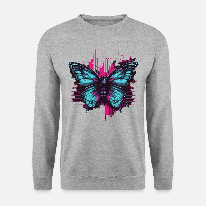 Cooler Vaporwave Schmetterling - Unisex Pullover - Weißgrau meliert