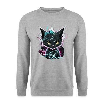 Power Cat - Unisex Pullover - Weißgrau meliert - Vorne - Alina (178cm) & Michal (187cm)