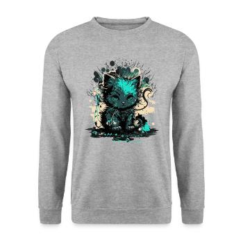 Cyber Cat Illustration - Unisex Sweatshirt - salt & pepper - Front - Alina (178cm) & Michal (187cm)