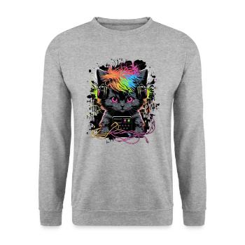 Headphone Cat - Unisex Sweatshirt - salt & pepper - Front - Alina (178cm) & Michal (187cm)