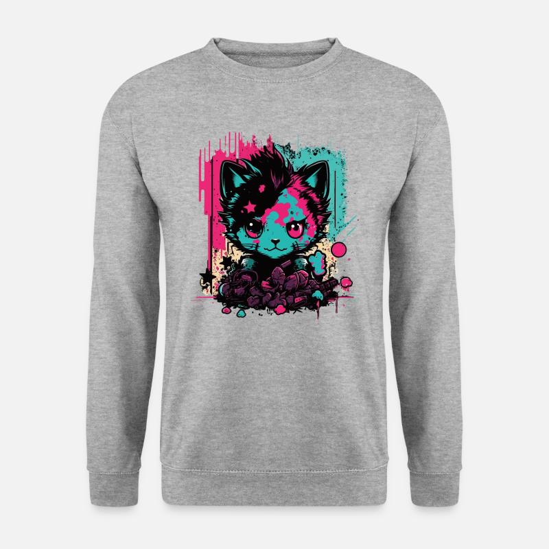 Punk Katze - Unisex Pullover - Weißgrau meliert