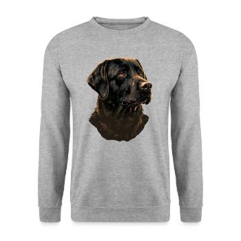 Schwarzer Labrador Retriever - Unisex Pullover - Weißgrau meliert - Vorne - Alina (178cm) & Michal (187cm)