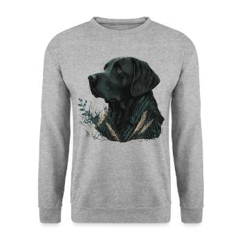 Dark Labrador Retriever in Blättern - Unisex Pullover - Weißgrau meliert - Vorne - Alina (178cm) & Michal (187cm)