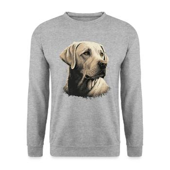 Weißer alter Labrador Retriever - Unisex Pullover - Weißgrau meliert - Vorne - Alina (178cm) & Michal (187cm)
