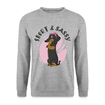 Short and Sassy Dachshund - Unisex Sweatshirt - salt & pepper - Front - Alina (178cm) & Michal (187cm)