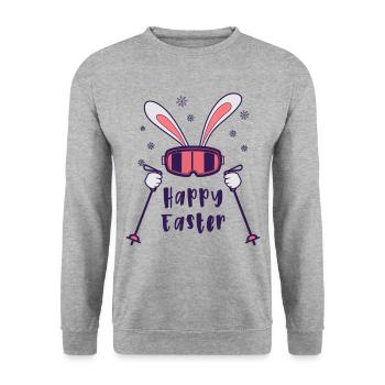 Happy Easter from Skiing Rabbit with ski poles - Unisex Sweatshirt - salt & pepper - Front - Alina (178cm) & Michal (187cm)