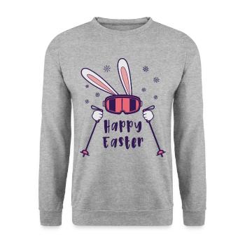 Happy Easter from Skiing Rabbit with ski poles - Unisex Sweatshirt - salt & pepper - Front - Alina (178cm) & Michal (187cm)