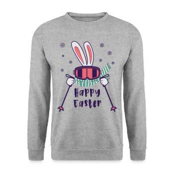 Happy Easter from Skiing Rabbit with ski poles - Unisex Sweatshirt - salt & pepper - Front - Alina (178cm) & Michal (187cm)