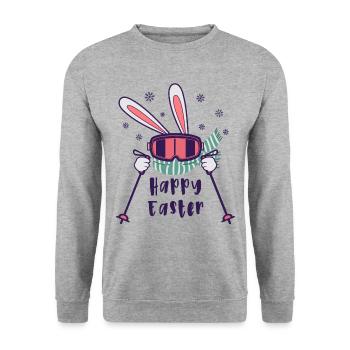 Happy Easter from Skiing Rabbit with ski poles - Unisex Sweatshirt - salt & pepper - Front - Alina (178cm) & Michal (187cm)