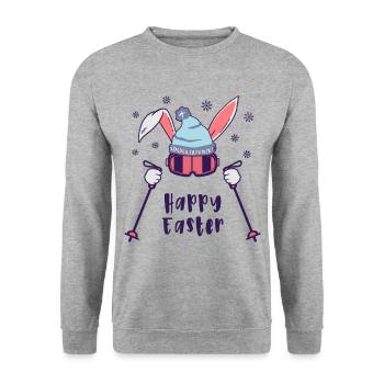Happy Easter from Skiing Rabbit with ski poles - Unisex Sweatshirt - salt & pepper - Front - Alina (178cm) & Michal (187cm)