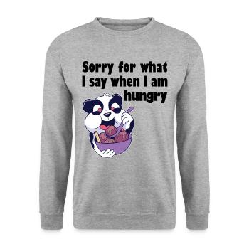 Hungriger Pandabär mit Schüssel Eis - Unisex Pullover - Weißgrau meliert - Vorne - Alina (178cm) & Michal (187cm)