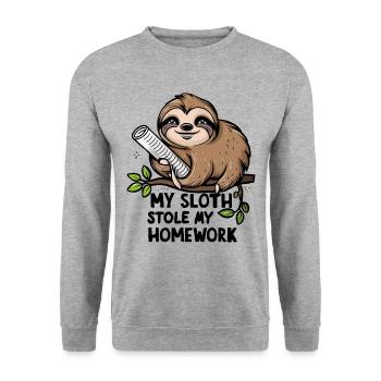 Mon paresseux m’a volé mes devoirs - Sweat-shirt Unisexe - gris chiné - Devant - Alina (178cm) & Michal (187cm)