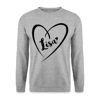 Lisa nom prénom dans le cadre du cœur - Sweat-shirt Unisexe - gris chiné - Devant - Alina (178cm) & Michal (187cm)