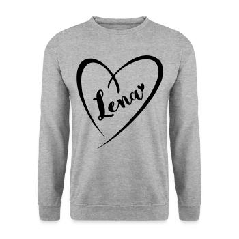 Lena Name Vorname im Herzrahmen - Unisex Pullover - Weißgrau meliert - Vorne - Alina (178cm) & Michal (187cm)